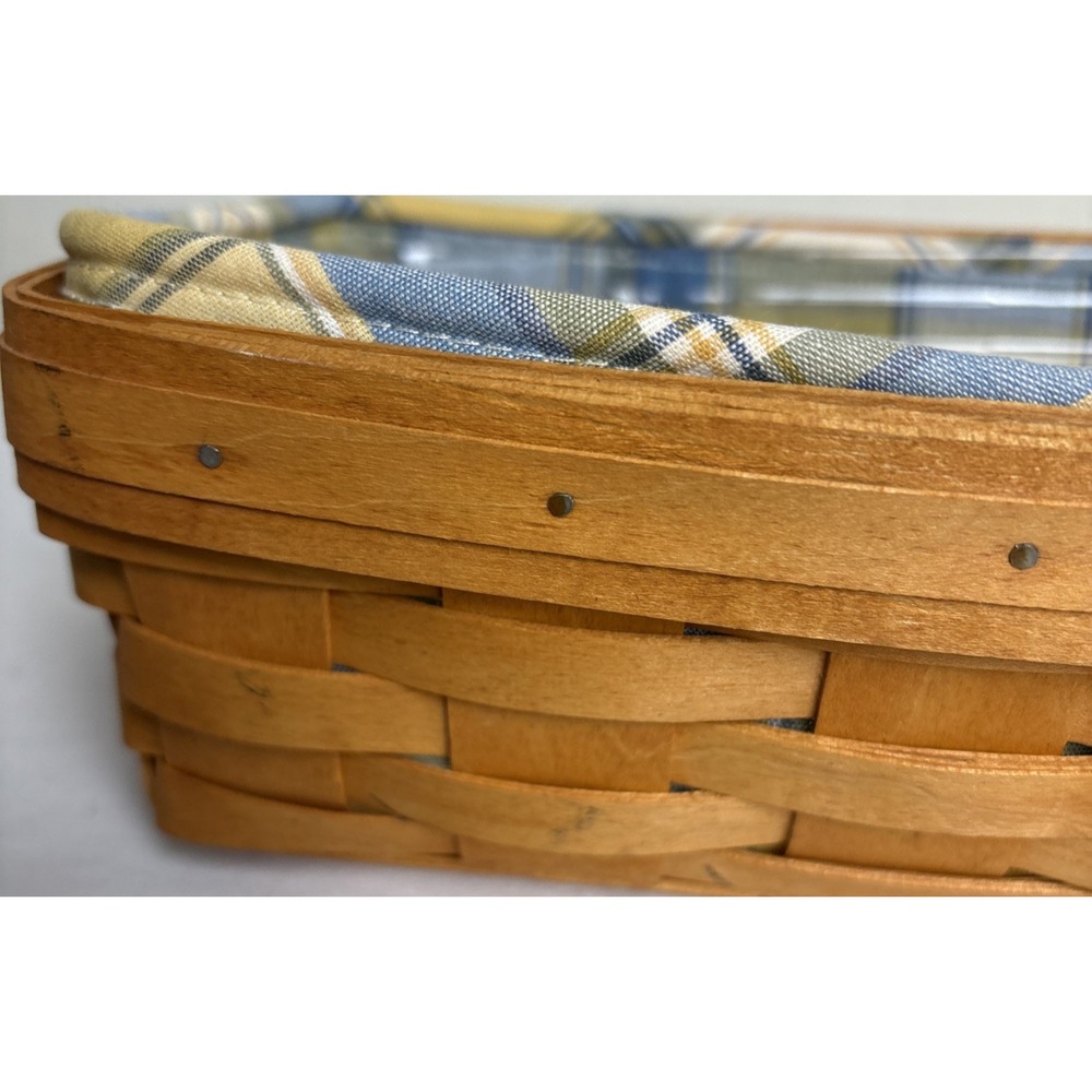 Longaberger Bread Basket Set Basket Plaid Fabric Liner Regular Protector 1997 - Picture 3 of 13